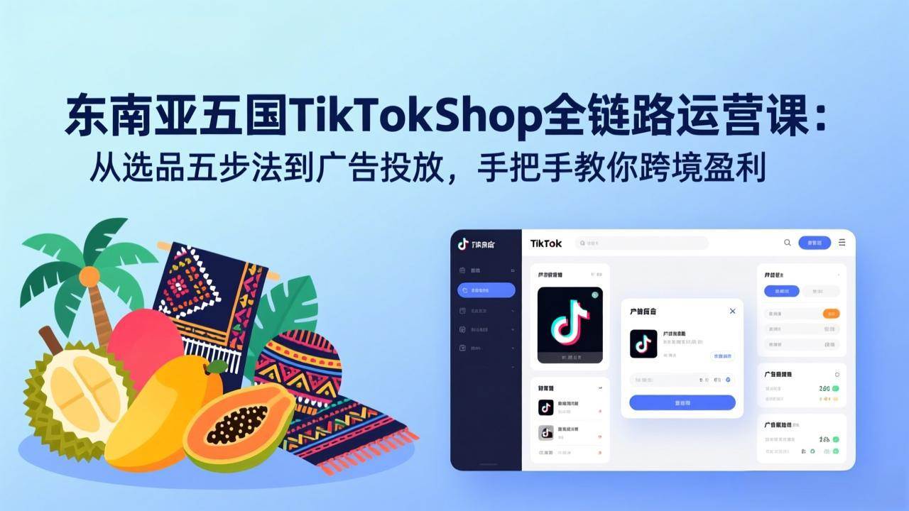 (17511期)东南亚五国TikTok Shop全链路运营课:从选品五步法到广告投放,手把手教你跨境盈利