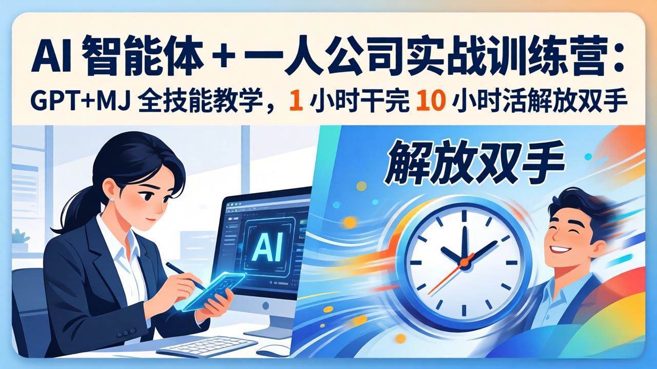 (17834期)AI 智能体 + 一人公司实战训练营:GPT+MJ 全技能教学,1 小时干完 10 小时活解放双手