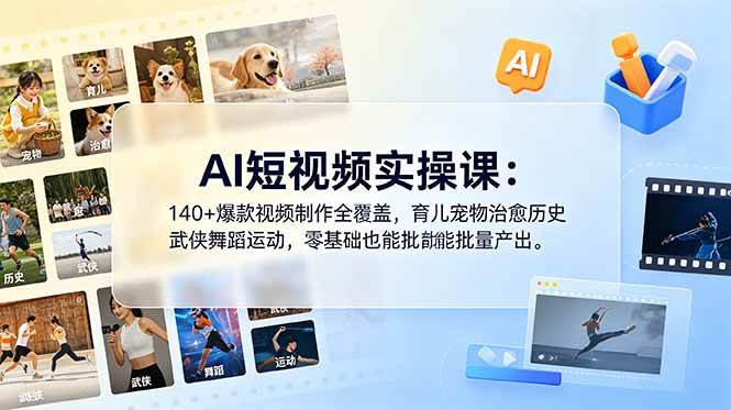 (18781期)AI短视频实操课:140+爆款视频制作全覆盖,育儿宠物治愈历史武侠舞蹈运动,零基础也能批量产出-后生网课库