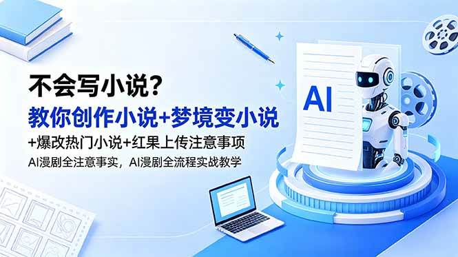 (18801期)不会写小说?教你创作小说+梦境变小说+爆改热门小说+红果上传注意事项,AI漫剧全流程实战教学