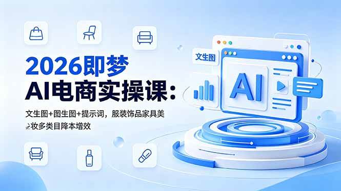 (18822期)2026即梦AI电商实操课:文生图+图生图+提示词,服装饰品家具美妆多类目降本增效
