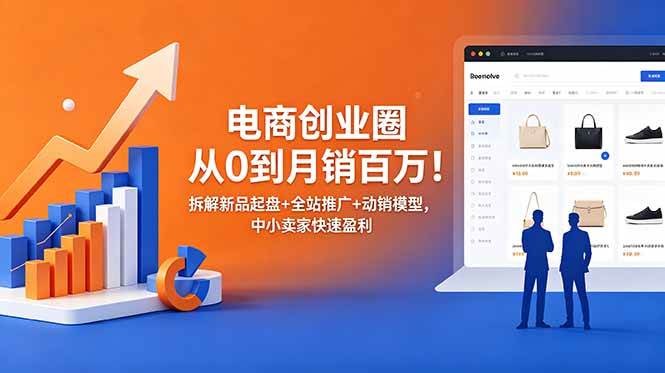 (18831期)电商创业圈从0到月销百万!拆解新品起盘+全站推广+动销模型,中小卖家快速盈利