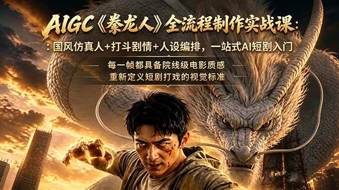 (18849期)AIGC《豢龙人》全流程制作实战课:国风仿真人+打斗剧情+人设编排,一站式AI短剧入门