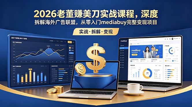 (18935期)2026老董赚美刀实战课程,深度拆解海外广告联盟,从零入门mediabuy完整变现项目