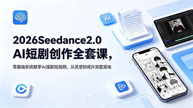(18958期)2026Seedance2.0AI短剧创作全套课,零基础系统教学AI漫剧短视频,从灵感到成片完整落地