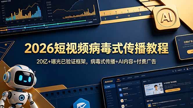 (18986期)2026短视频病毒式传播教程:20亿+曝光已验证框架,病毒式传播+AI内容+付费广告