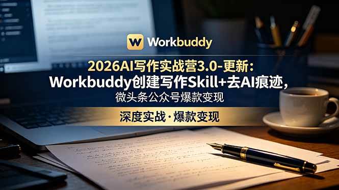 (18995期)2026AI写作实战营3.0-更新:Workbuddy创建写作Skill+去AI痕迹,微头条公众号爆款变现
