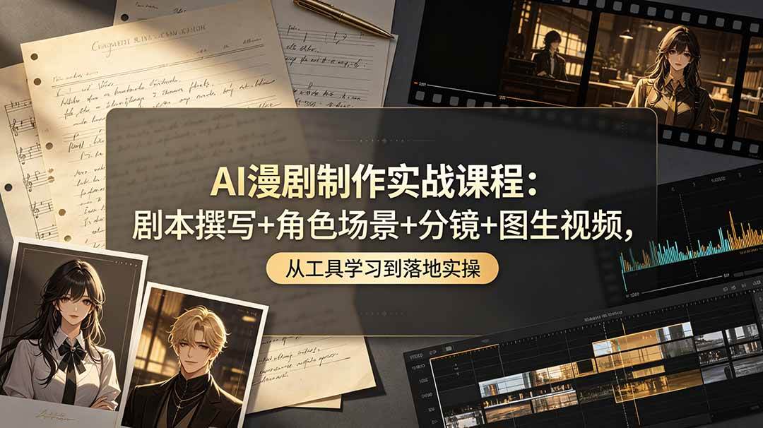 (19020期)AI漫剧制作实战课程:剧本撰写+角色场景+分镜+图生视频,从工具学习到落地实操