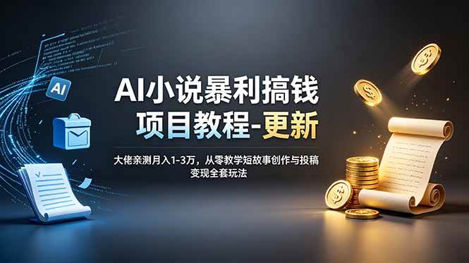 (19030期)AI小说暴利搞钱项目教程-更新,大佬亲测月入1-3万,从零教学短故事创作与投稿变现全套玩法