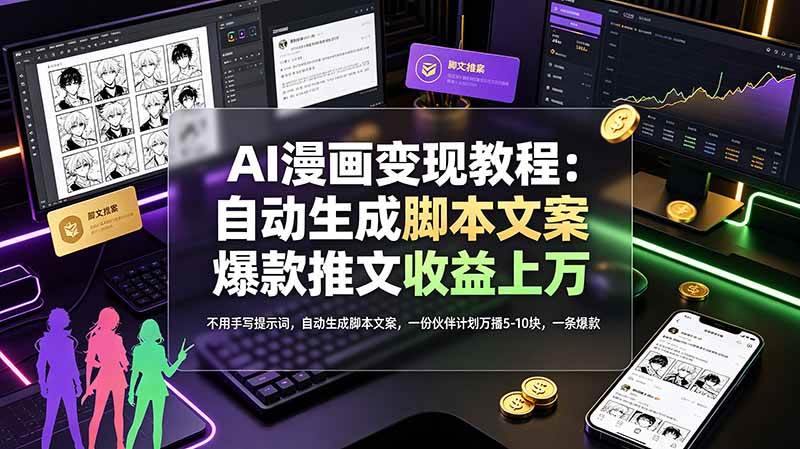 (19170期)AI漫画变现教程:不用手写提示词,自动生成脚本文案,一份伙伴计划万播5-10块,一条爆款推文收益上万