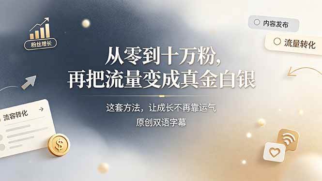 (19198期)从零到十万粉,再把流量变成真金白银——这套方法,让成长不再靠运气【原创双语字幕】
