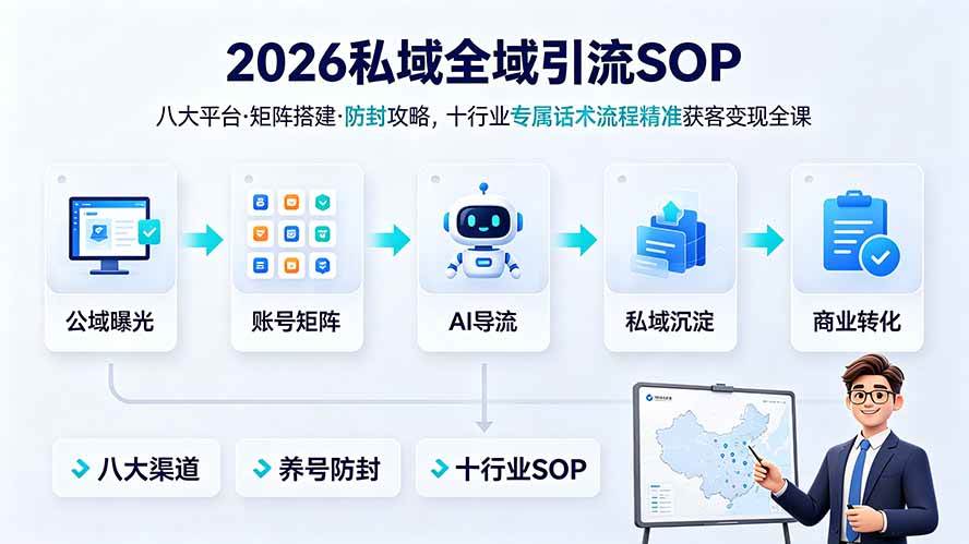 (19248期) 2026私域全域引流SOP|八大平台·矩阵搭建·防封攻略,十行业专属话术流程精准获客变现全课