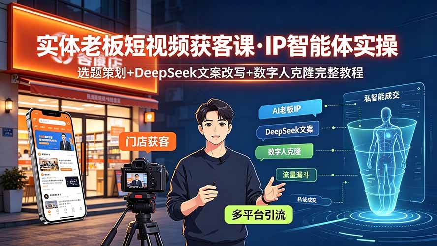 (19260期)实体老板短视频获客课·IP智能体实操|选题策划+DeepSeek文案改写+数字人克隆完整教程