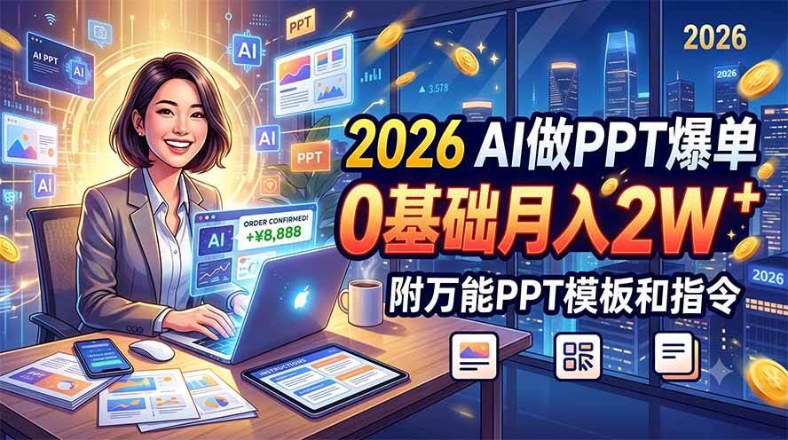 (19284期)2026 AI做PPT爆单,0基础月入2W,附万能PPT模板和指令