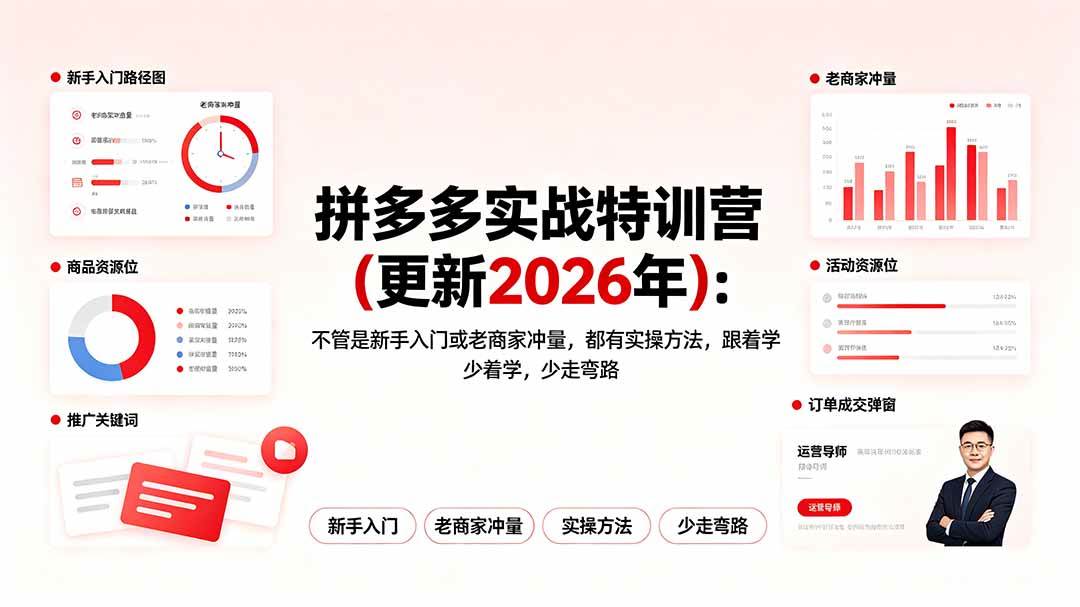 (19291期)拼多多实战特训营(更新2026年):不管是新手入门或老商家冲量,都有实操方法,跟着学,少走弯路