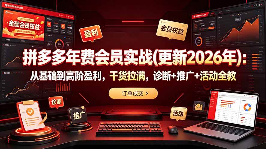 (19290期)拼多多年费会员实战(更新2026年):从基础到高阶盈利,干货拉满,诊断+推广+活动全教