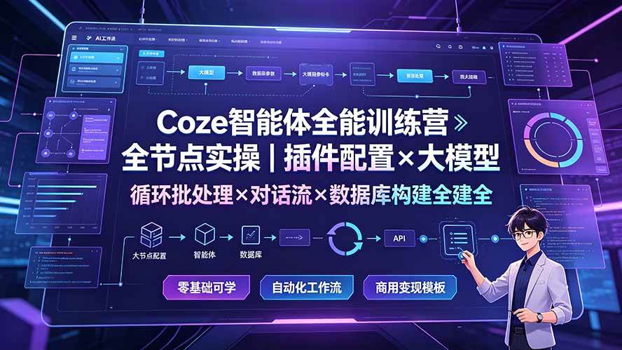 (19324期)Coze智能体全能训练营:全节点实操|插件配置×大模型×循环批处理×对话流×数据库构建全教学