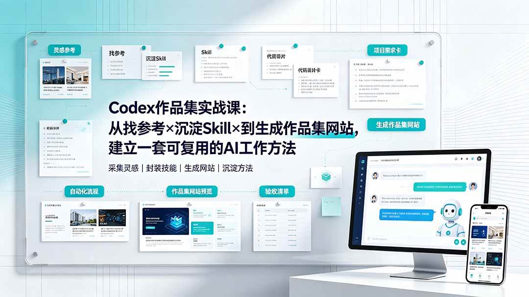 (19361期)Codex作品集实战课:从找参考×沉淀Skill×到生成作品集网站,建立一套可复用的AI工作方法