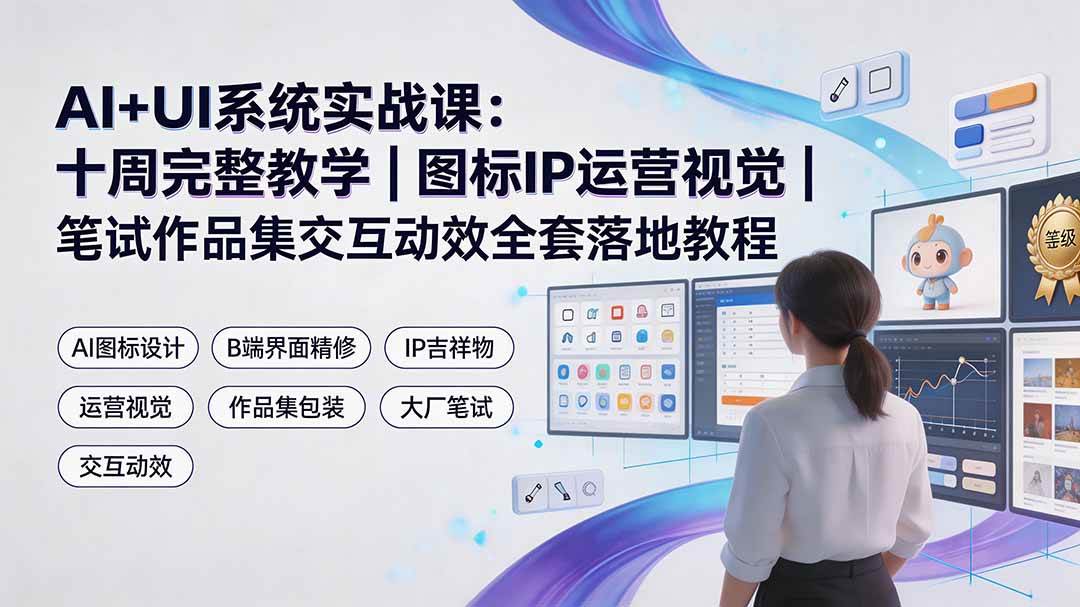 (19378期)AI+UI系统实战课:十周完整教学|图标IP运营视觉|笔试作品集交互动效全套落地教程