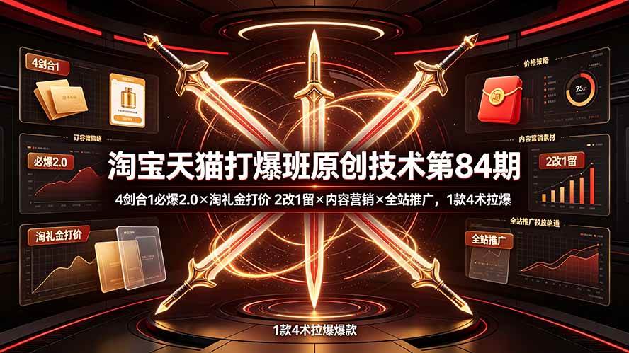 (19428期) 淘宝天猫打爆班原创技术第84期:4剑合1必爆2.0×淘礼金打价×2改1留×内容营销×全站推广,1款4术拉爆