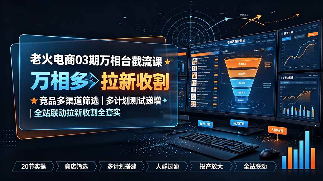 (19431期)老火电商03期万相台截流课:竞品多渠道筛选|多计划测试递增|全站联动拉新收割全套实操教学