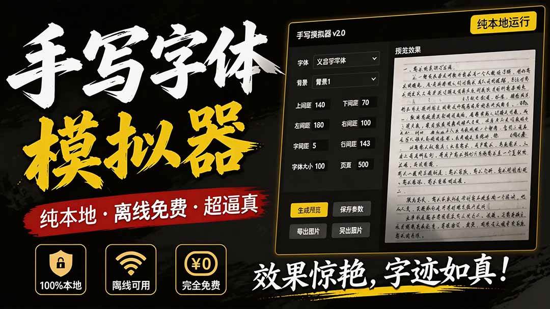 (19810期)罚抄神器!罚抄10万字都不在怕了,手写字体模拟生成器,附带新整理背景图和字体,纯本地离线运行