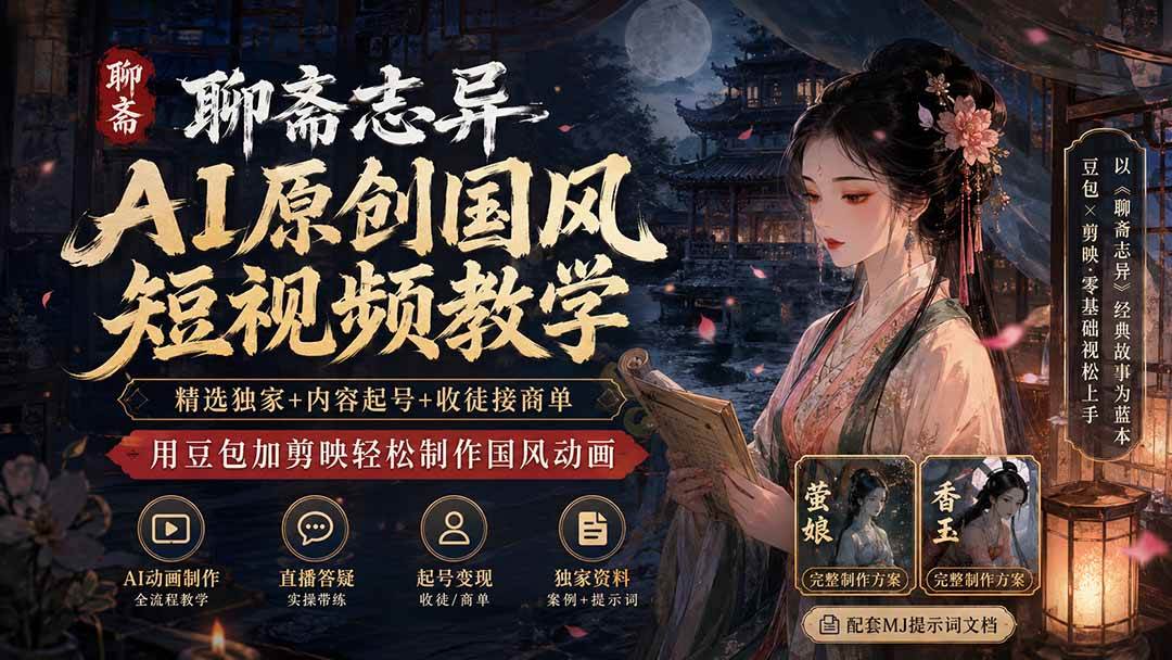 (19834期)聊斋志异AI原创国风短视频教学;精选独家+内容起号+收徒接商单,用豆包加剪映轻松制作国风动画