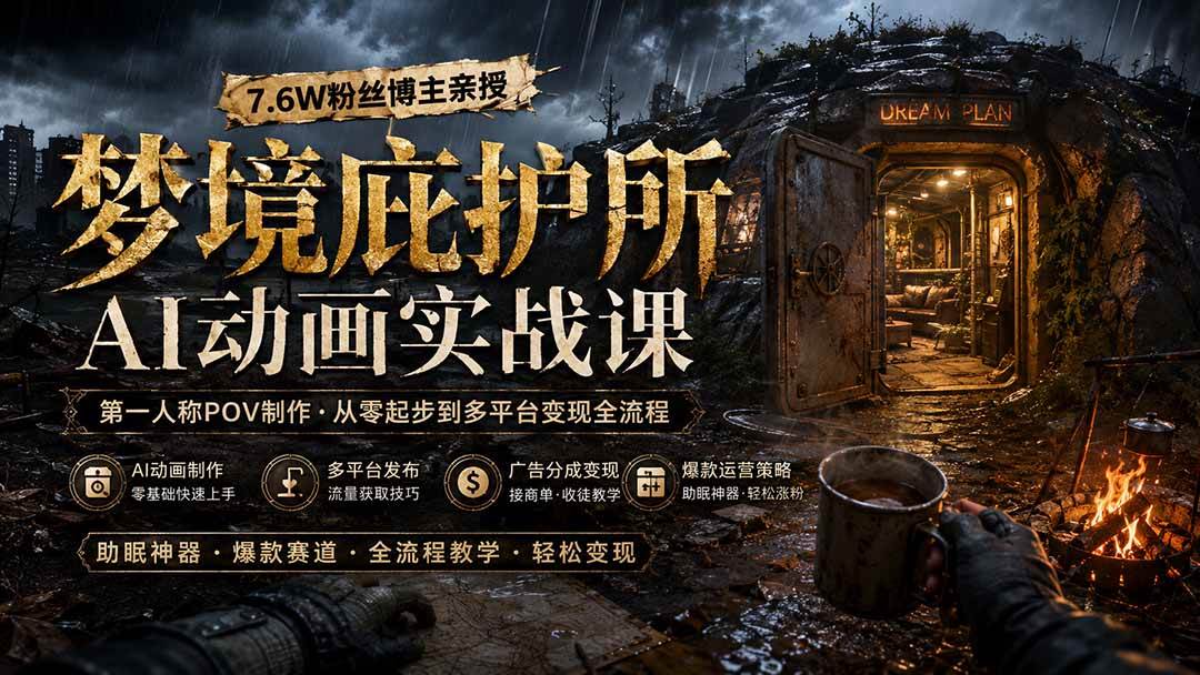 (19886期)梦境庇护所AI动画实战课:7.6W粉丝博主亲授第一人称POV制作,从零起步到多平台发布变现全流程