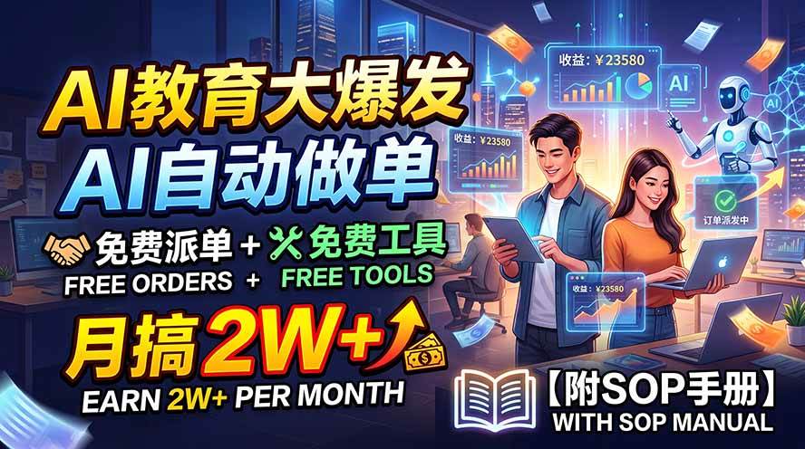 (19731期)AI教育大爆发,AI自动做单,免费派单+免费工具,月搞2W+【附SOP手册】