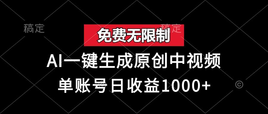 （13198期）免费无限制，AI一键生成原创中视频，单账号日收益1000+-大海创业网