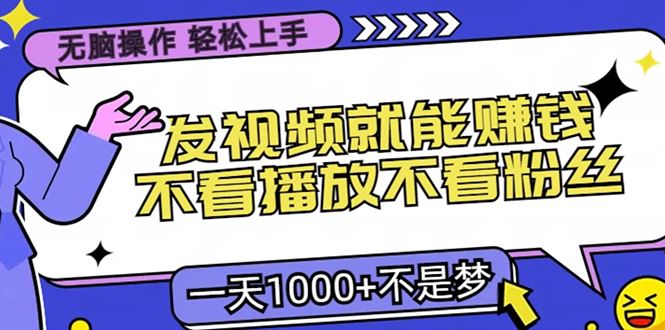 （13283期）无脑操作，只要发视频就能赚钱？不看播放不看粉丝，小白轻松上手，一天…-大海创业网