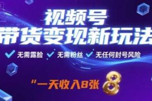 视频号带货变现新玩法，无需露脸，无需粉丝，无任何封号风险，一天收益8张【揭秘】