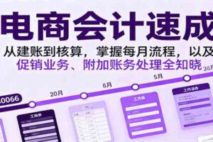 电商会计速成，从建账到核算，掌握每月流程，以及促销业务、附加账务处理全知晓