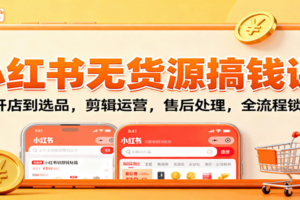 小红书无货源搞钱课：从开店到选品，剪辑运营，售后处理，全流程解锁赚钱秘籍