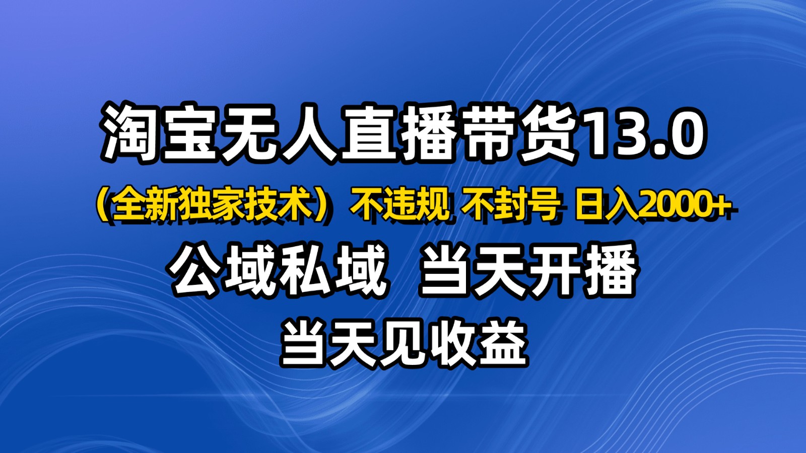 淘宝无人直播13.0,公域私域技术,不封号,不违规 布局下半年旺季赛道,日入2000+-万力资源网_专注分享网络赚钱副业项目-创业项目分享