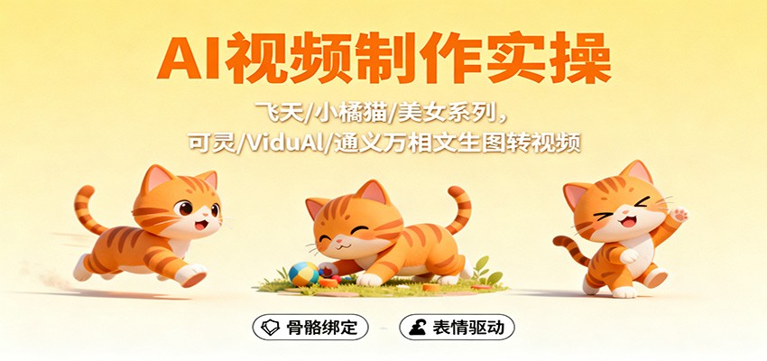 AI视频制作实操,飞天/小橘猫/美女系列,可灵/ViduAl/通义万相文生图转视频-万力资源网_专注分享网络赚钱副业项目-创业项目分享