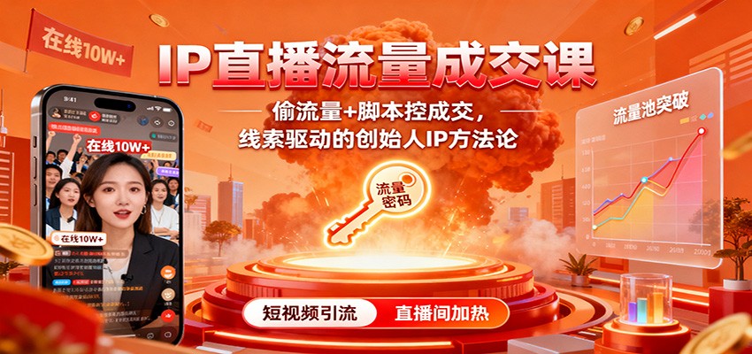 IP直播流量成交课:偷流量+脚本控成交,线索驱动的创始人IP方法论-万力资源网_专注分享网络赚钱副业项目-创业项目分享