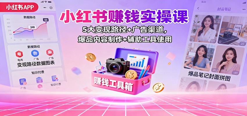 小红书赚钱实操课：5大变现路径+广告渠道，爆品内容制作+辅助工具使用-大牛创业网