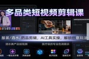 多品类短视频剪辑课:服装/酒水/药品剪辑,AI工具实操,解锁创意玩法
