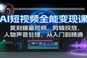 AI短视频全能变现课:复刻爆量视频,剪辑投放,人物声音处理,从入门到精通