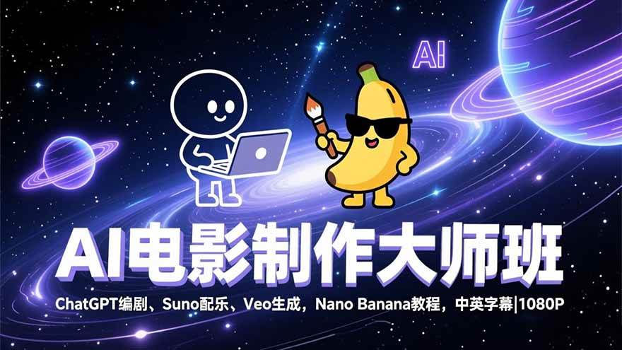 （17011期）AI电影制作大师班：ChatGPT编剧、Suno配乐、Veo生成，Nano Banana教程，中英字幕|1080P-苏武资源网