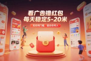 看广告撸红包,每天稳定5-20米,无任何门槛,适合任何人