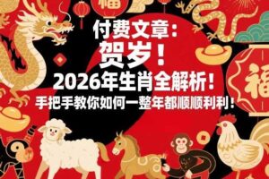 付费文章：贺岁！2026年生肖全解析！手把手教你如何一整年都顺顺利利！
