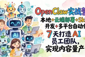 （17626期）OpenClaw实战营：本地+云端部署+Skill开发+多平台自动化，7 天打造 AI 员工团队，实现内容量产