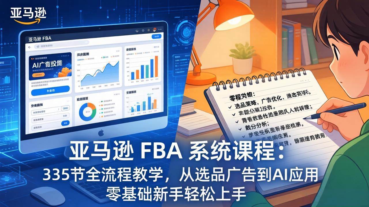 （17744期）亚马逊 FBA 系统课程（更新26年3月）335节全流程教学，从选品广告到AI应用，零基础新手轻松上手