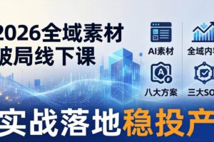 （17942期）2026全域素材破局线下课：AI素材+全域内容+八大方案+三大SOP，实战落地稳投产