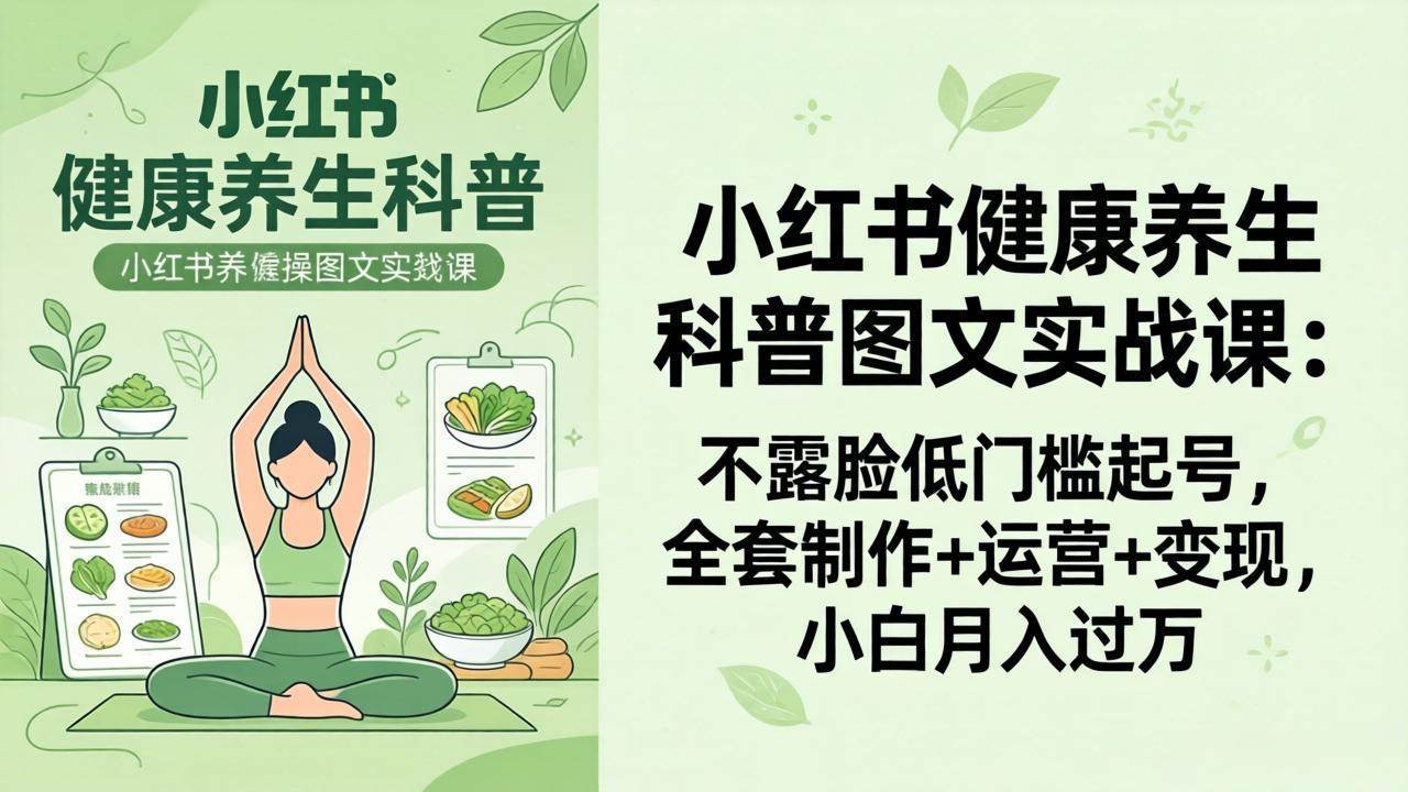 （18033期）2026小红书健康养生科普图文实战课：不露脸低门槛起号，全套制作+运营+变现，小白月入过万
