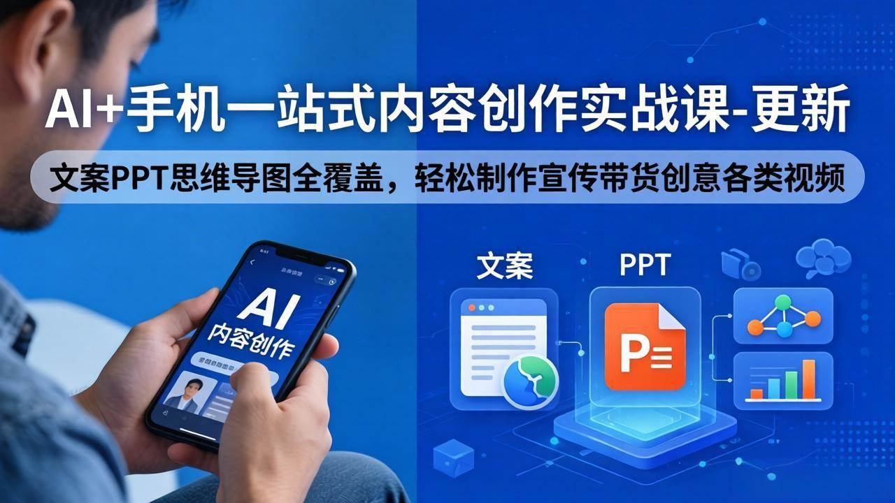 （18204期）AI+手机一站式内容创作实战课-更新，文案PPT思维导图全覆盖，轻松制作宣传带货创意各类视频