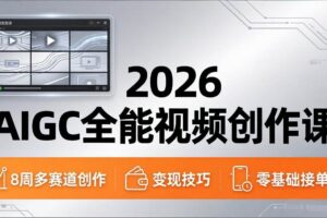 （18215期）2026AIGC全能视频创作课，8周吃透多赛道创作+变现，零基础也能高效出片接单