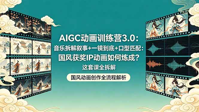 （18244期）AIGC动画训练营3.0：音乐拆解叙事+一镜到底+口型匹配：国风获奖IP动画如何炼成？这套课全拆解